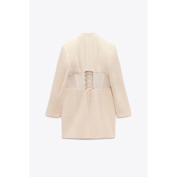 ZARA BLAZER CORSET DRESS BEIGE Pale pink - Picture 11 of 16